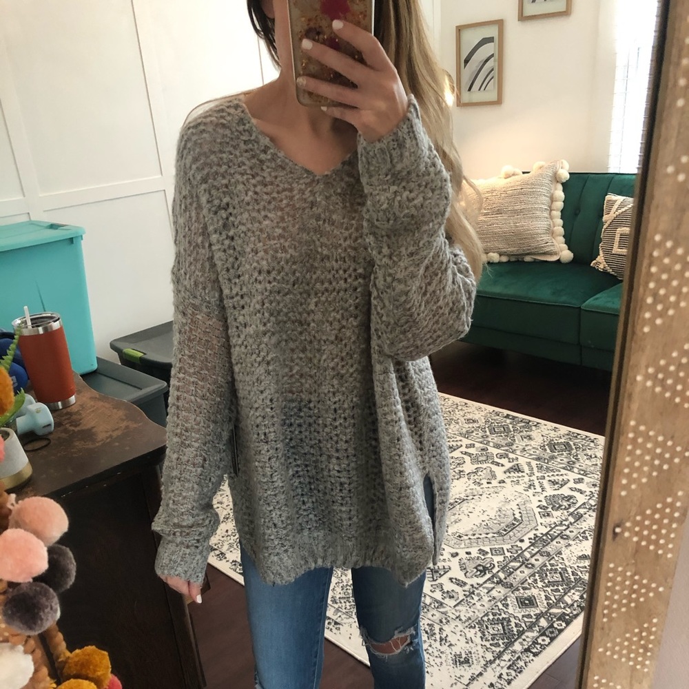 Gray crochet sweater